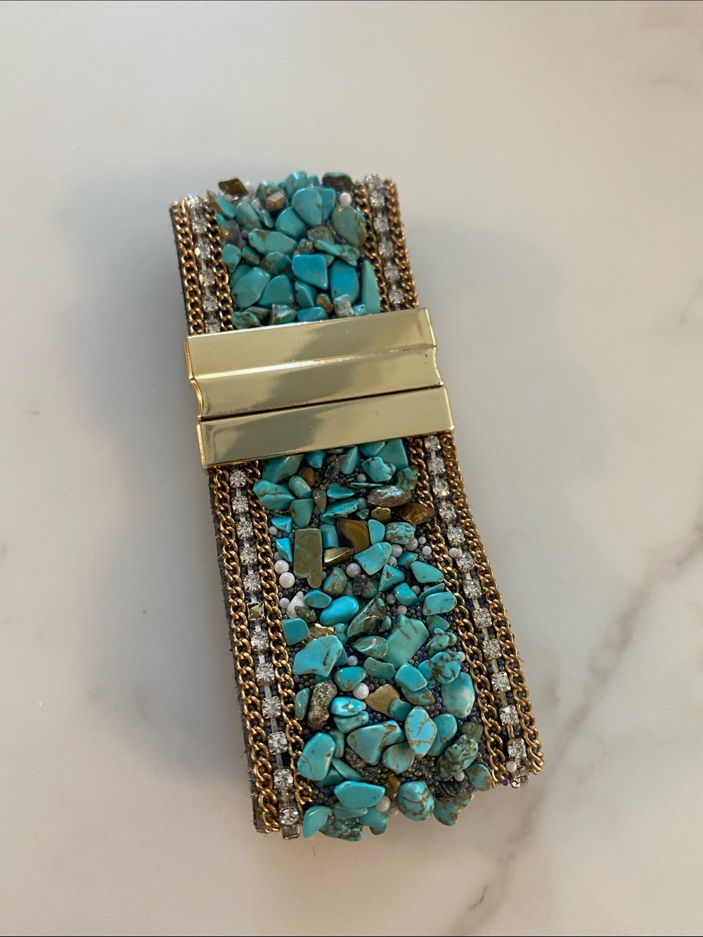 NWOT Turquoise Mixed Stone Beaded Gravel Cuff Bracelet - magnetic - Picture 3 of 6